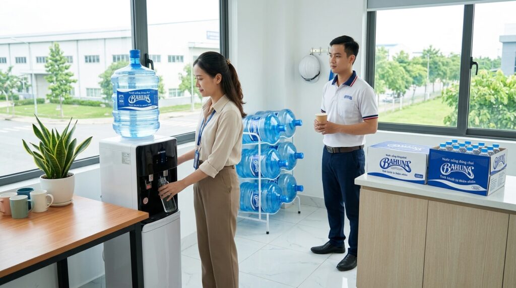 nước bình BaHuNa 19L cho văn phòng công ty Bình Dương
